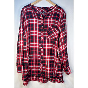 Talbots womans plus XXL Red Black Plaid Flannel Roll Tab Cozy Comfort 2X